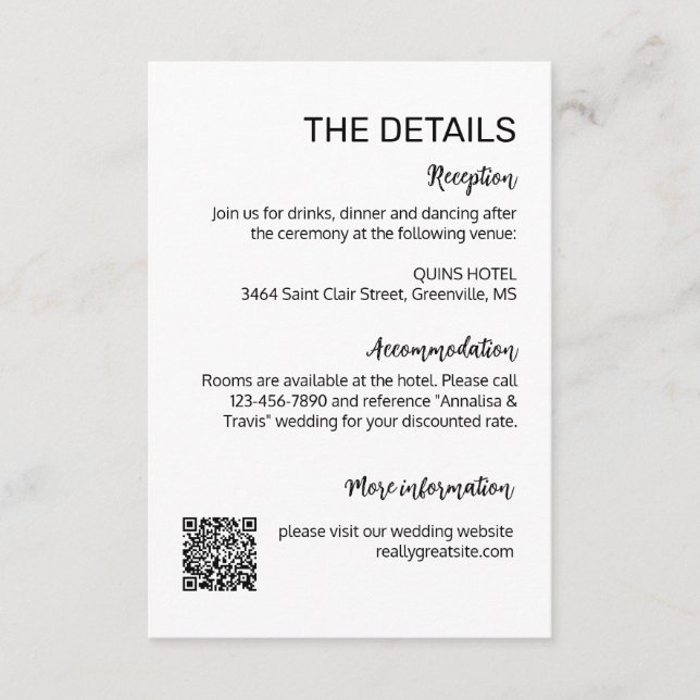 Modern Simple Wedding Details Card Begleitkarte (Vorderseite)