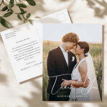 Modern Simple Wedding Foto Vielen Dank Postcard
