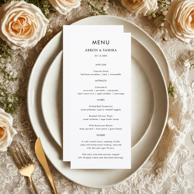 Modern Simple Wedding Menu Card Menükarte (Von Creator hochgeladen)