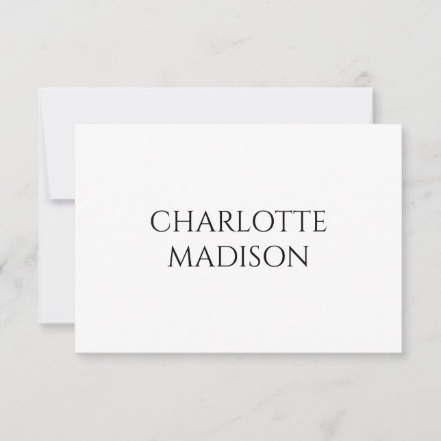 Modern Simple White Trendy Minimalist Plain Name RSVP Karte (Vorderseite)