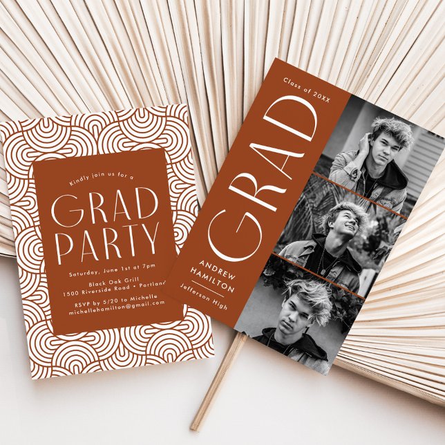 Modern Simplicity Rust 3 Photo Graduation Party Einladung (Von Creator hochgeladen)