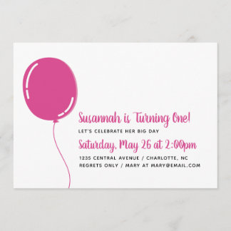 Modern Single Bright Pink Ballon Geburtstagsparty Einladung