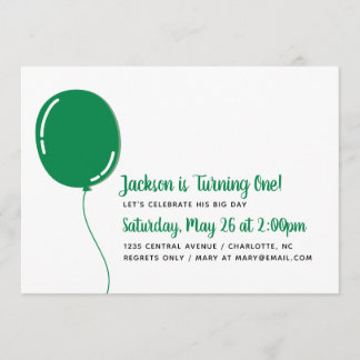 Modern Single Green Ballon Geburtstagsparty Einladung
