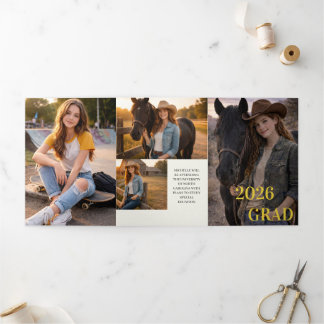 Modern Six Photo Unisex Graduation Invitation | Dreifach Gefaltete Einladung