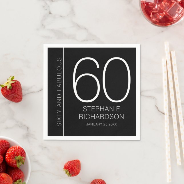 Modern Sixty and Fabulous Name Date 60th Birthday Serviette (Beispiel)