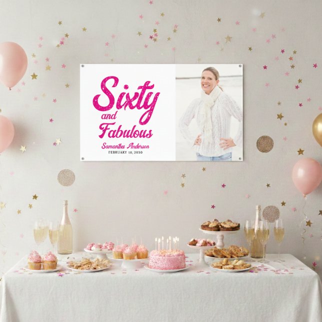 Modern Sixty and Fabulous Pink 60th Birthday Party Banner (Von Creator hochgeladen)