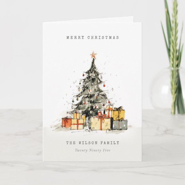 Modern Sketchy Weihnachtsbaum Geschenke Urlaubskar Feiertagskarte (Vorderseite)