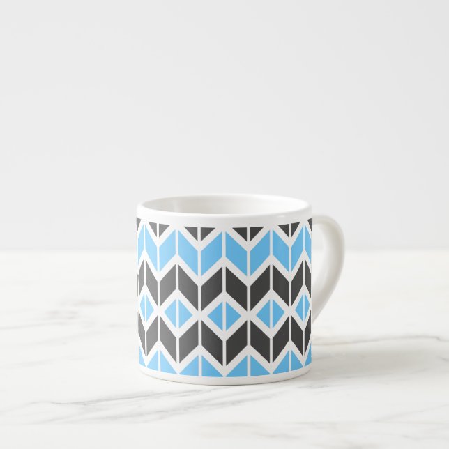 Modern Sky Blue Dark Gray Geometric Herringbone Espressotasse (Vorderseite Rechts)