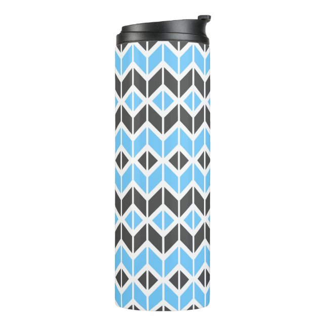 Modern Sky Blue Dark Gray Geometric Herringbone Thermosbecher (Nach links gedreht)