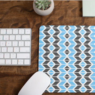 Modern Sky Blue Dark Gray Herringbone Geometric Mousepad