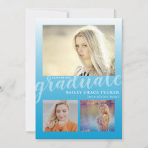 Modern Sky Blue Ombre Graduate 3-Foto Abschluss