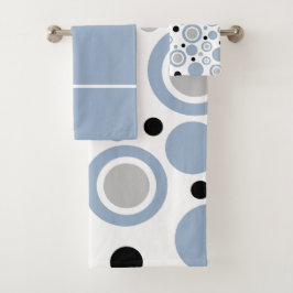 Modern Slate Blue Silver White Geometric Badhandtuch Set