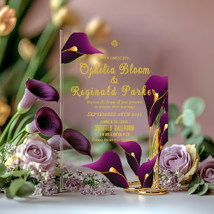 Modern Sleek Violet Lila Calla Lily Wedding Acryleinladungen