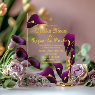 Modern Sleek Violet Lila Calla Lily Wedding Acryleinladungen