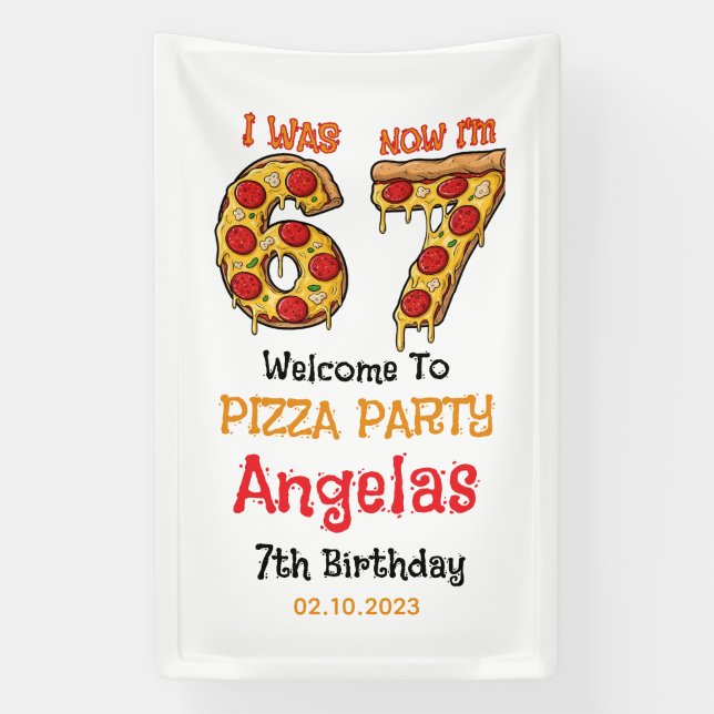 Modern Slice Slice Boy Six Seven Birthday Party Banner (Vertikal)
