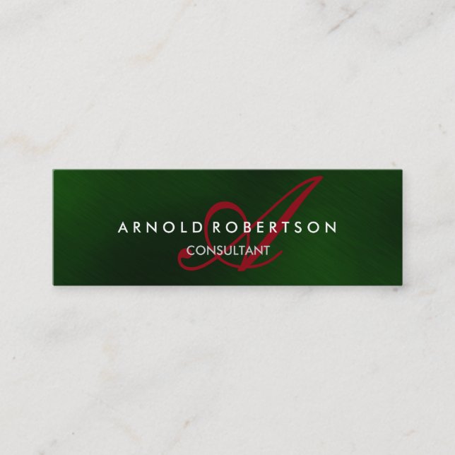 Modern Slim Monogram Green Red Trend Business Card Mini Visitenkarte (Vorderseite)