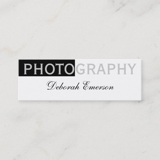 Modern Slim White Black Script Business Card Mini Visitenkarte (Vorderseite)