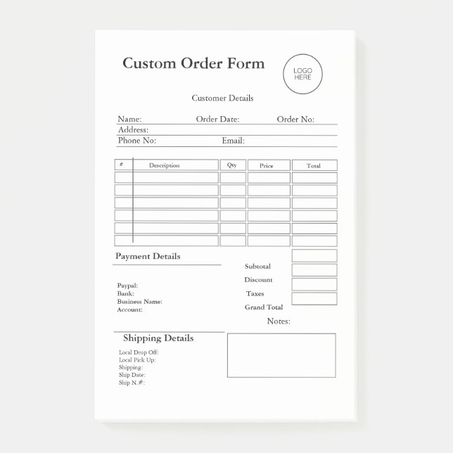 Modern Small Business custom order Sales Receipt Post-it Klebezettel (Vorderseite)