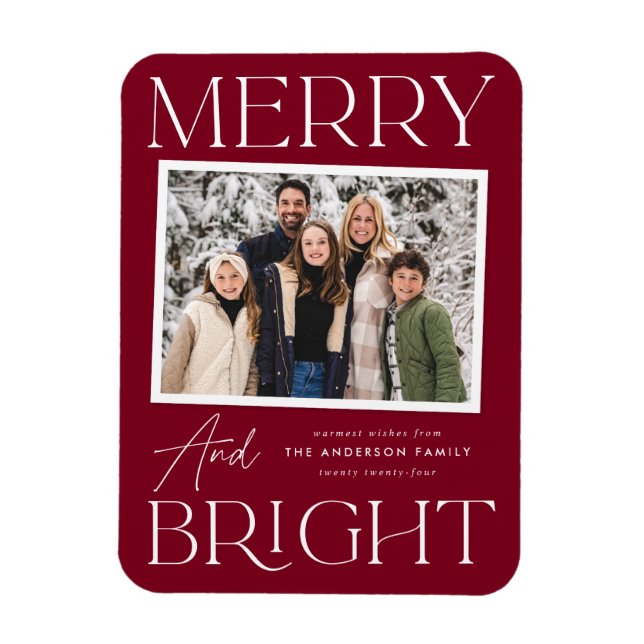 Modern Snapshot Merry and Bright Photo Magnet (Vertikal)