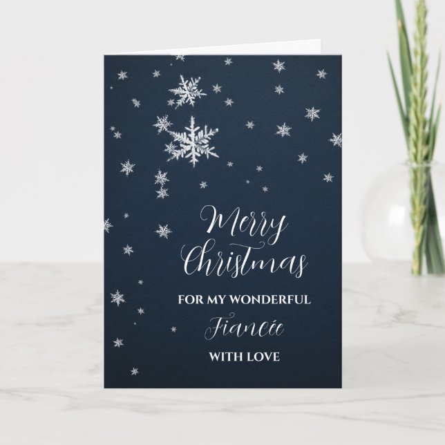 Modern Snow Fiancée Frohe Weihnachten Karte (Vorderseite)
