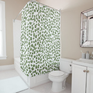 Modern Snow Leopard Animal Print Army Green Duschvorhang