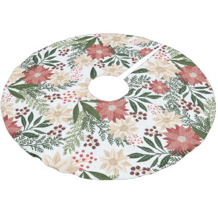 Modern Snow Poinsettia & Green Botanische Weihnach Polyester Weihnachtsbaumdecke