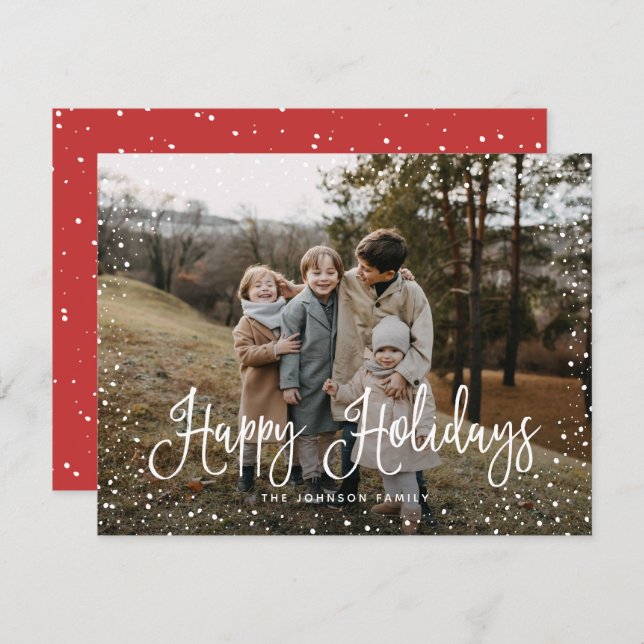 Modern Snow Script 2 Foto Feiertagskarte (Vorne/Hinten)