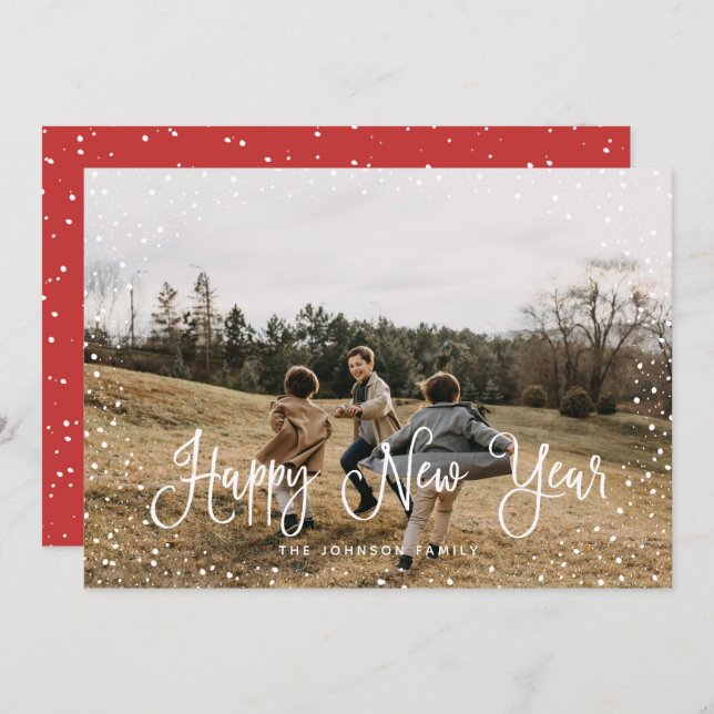 Modern Snow Script 2 Foto Feiertagskarte (Vorne/Hinten)