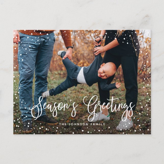 Modern Snow Script 2 Foto Feiertagspostkarte (Vorderseite)