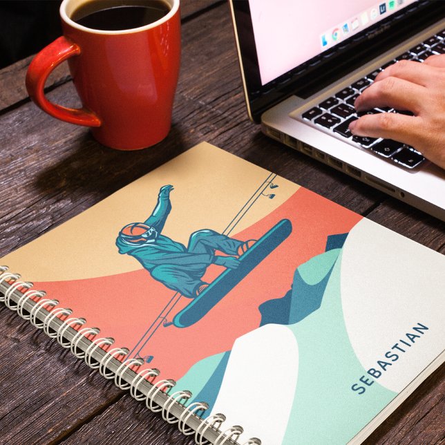 Modern Snowboarden Winter Personalisiert Name Notizbuch (Von Creator hochgeladen)