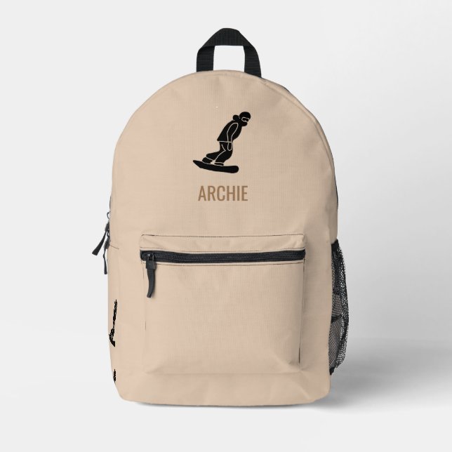 Modern Snowboarder Snowboarden Personalisiert Beig Bedruckter Rucksack (Vorderseite)