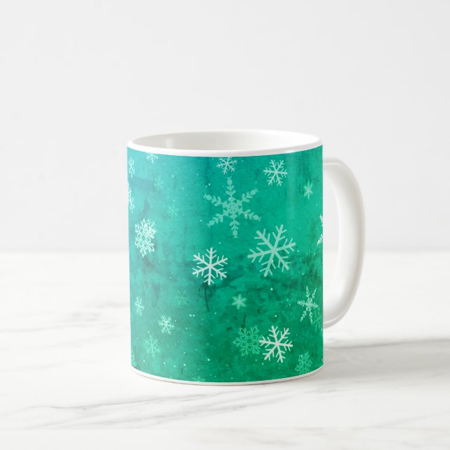 Modern Snowflake Blue Green Patches Weihnachten Kaffeetasse (VorderseiteRechts)