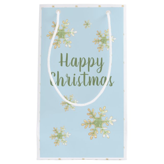 Modern Snowflake Blue Script Glückwunsch Weihnacht Kleine Geschenktüte (Vorderseite)