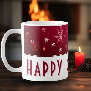 Modern Snowflake Red Pattern Frohe Weihnachten Kaffeetasse