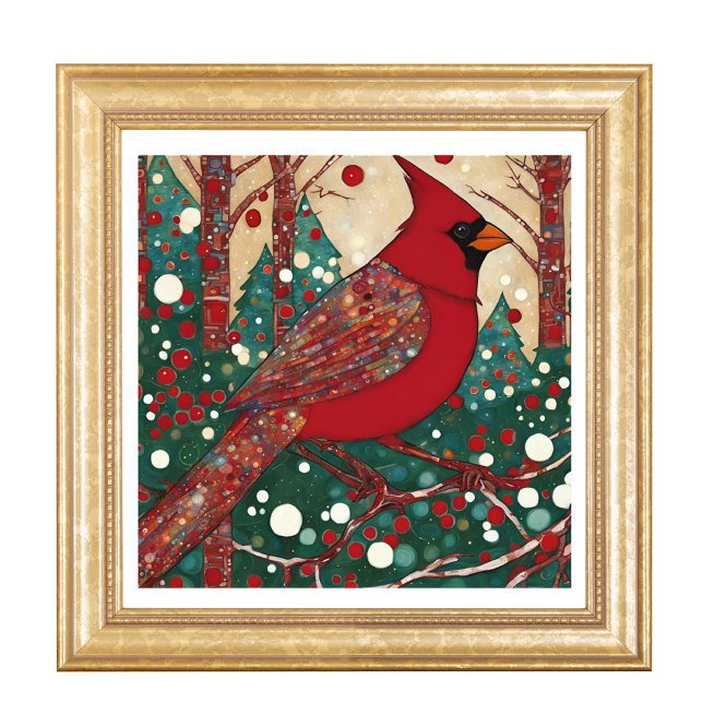Modern Snowy Christmas Kardinal Red Bird Fotodruck (Von Creator hochgeladen)