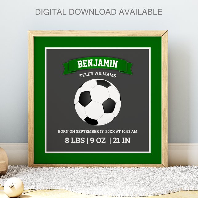 Modern Soccer Ball Baby Birth Stats Poster (Von Creator hochgeladen)