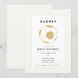 Modern Soccer Star White and Gold Sport Geburtstag Einladung
