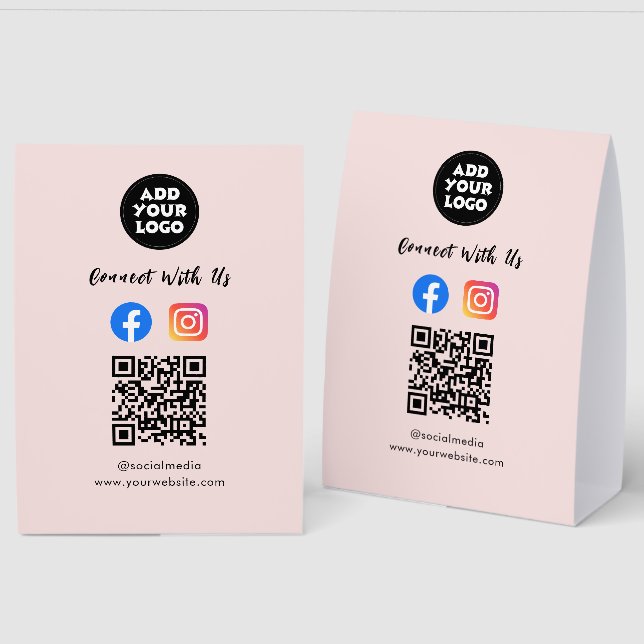 Modern Social Media QR Code |  Paper Tabletop Sign Tischaufsteller (Vorder-/Rückseite)