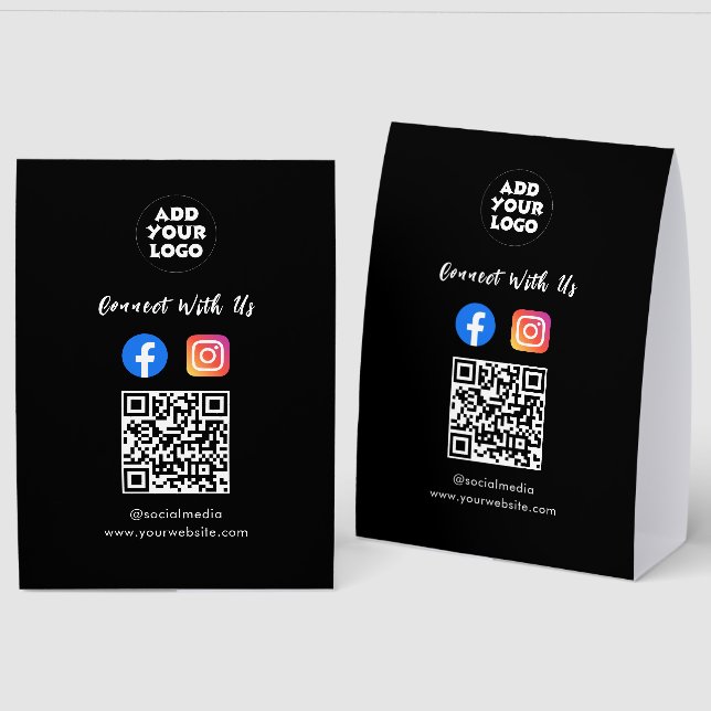Modern Social Media QR Code |  Paper Tabletop Sign Tischaufsteller (Vorder-/Rückseite)