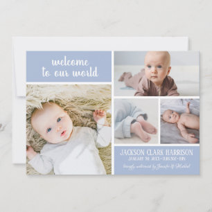 Modern Soft Blue Foto Collage Baby Boy Birth Ankündigung