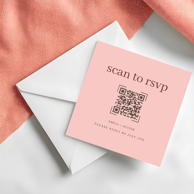 Modern Soft Pink QR Code Wedding  Online RSVP Card Mitteilungskarte (Von Creator hochgeladen)