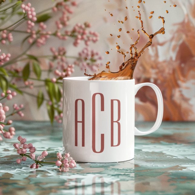 Modern Soft Terracotta Three Letter Monogram Kaffeetasse (Modern Soft Terracotta Three Letter Monogram Coffee Mug)