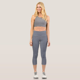 Modern Solid Blue Gray Linen Capri Leggings