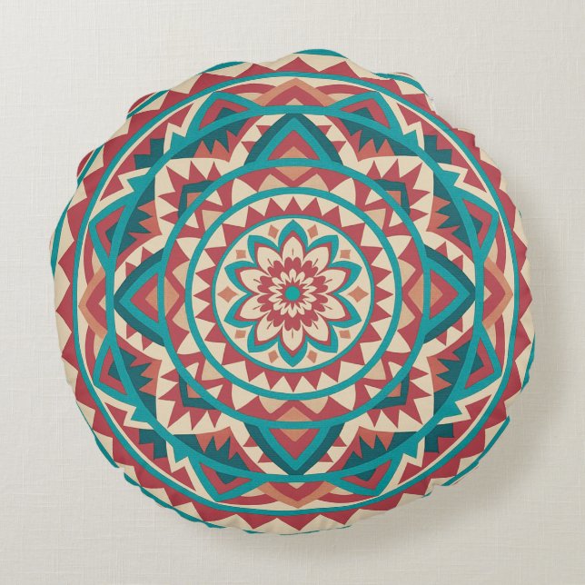 Modern Southwest Mandala Rundes Kissen (Rückseite)
