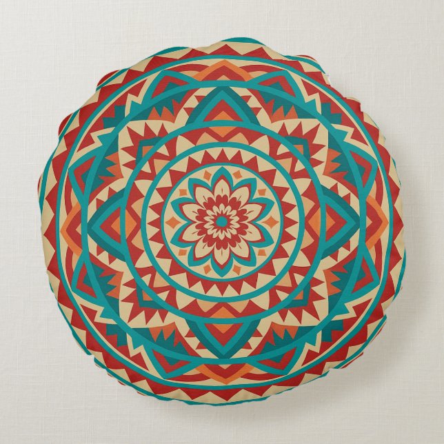 Modern Southwest Mandala Rundes Kissen (Rückseite)