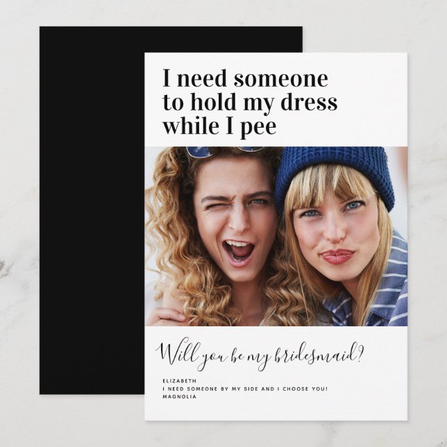 Modern Spaß Foto Bridesmaid Vorschlag Card Einladung (Vorne/Hinten)