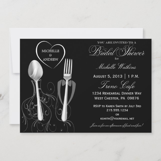 Modern Spoon & Fork Bridal Dusche Einladungen (Vorderseite)
