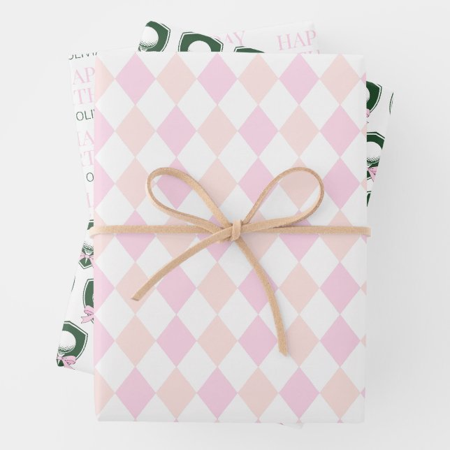 Modern Sports Girls Pink Golf Happy Birthday Geschenkpapier Set (Beispiel)