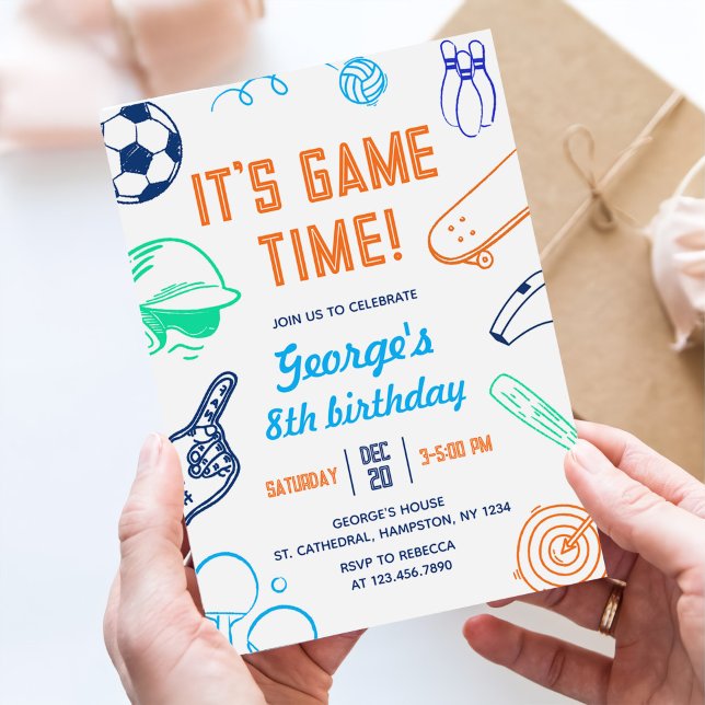 Modern Sports It's Game Time! Kids Birthday Einladung (Von Creator hochgeladen)