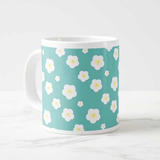 Modern Spring  aqua  gradient yellow flora pattern Jumbo-Tasse (Vorderseite Links)